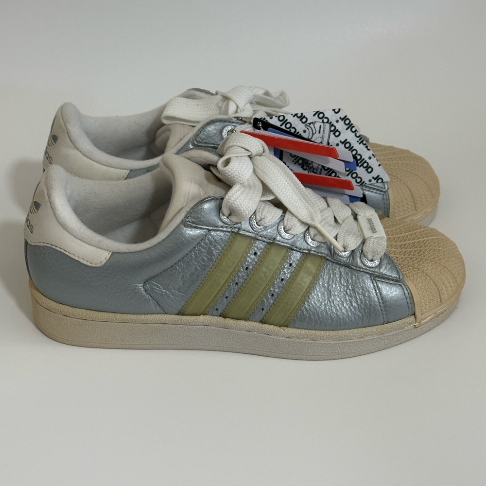 Adidas Superstar II Casual Metallic Silver Pebbled Leather Women's Sneakers SZ 7